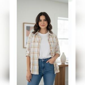 Eddie Bauer Woman's Classic Fit Button Front Plaid Long sleeve Shirt Size M